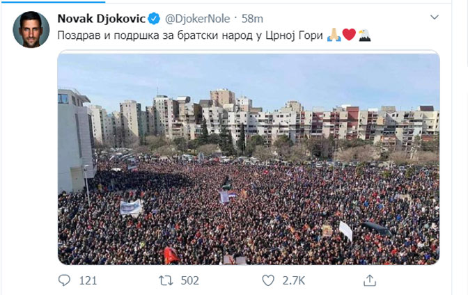 Джокович поддержал протесты в Черногории